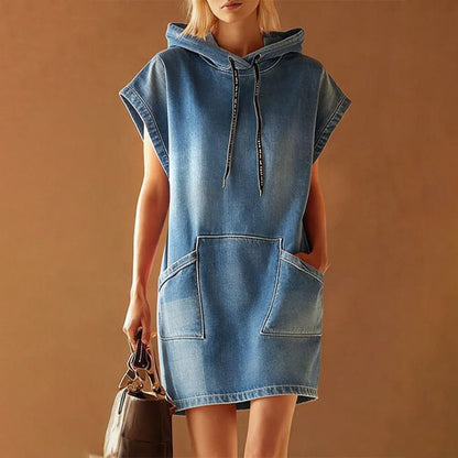 👗 50% OFF NOW! 🤠 Women's Casual Sleeveless Denim Hoodie Dress – Effortless Streetwear Style ✨