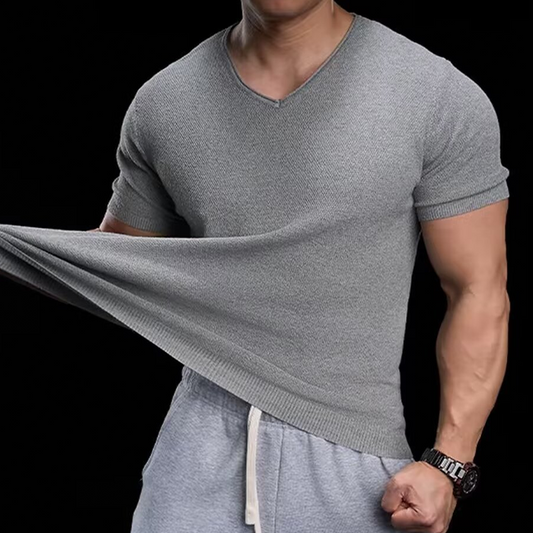 👕 LIMITED-TIME 50% OFF! ✨ Breathable V-Neck Knit Tee – Textured Finish, Athletic Fit, Gym to Street 🏋️