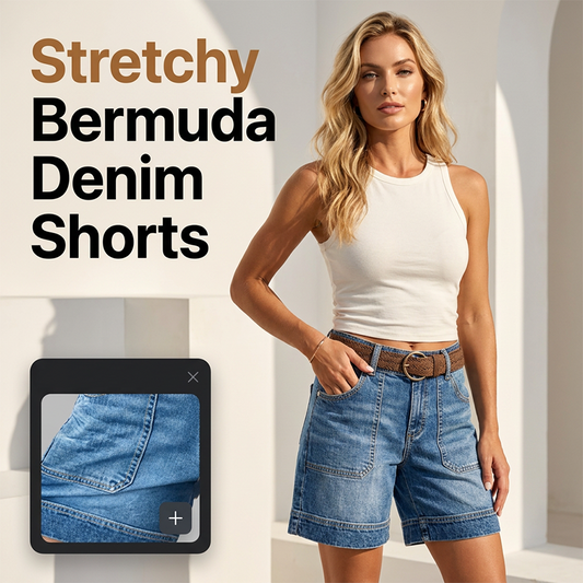 🎉 50% OFF! 🍦 Viral Bermuda Denim Shorts – Thigh-Covering Confidence ✨