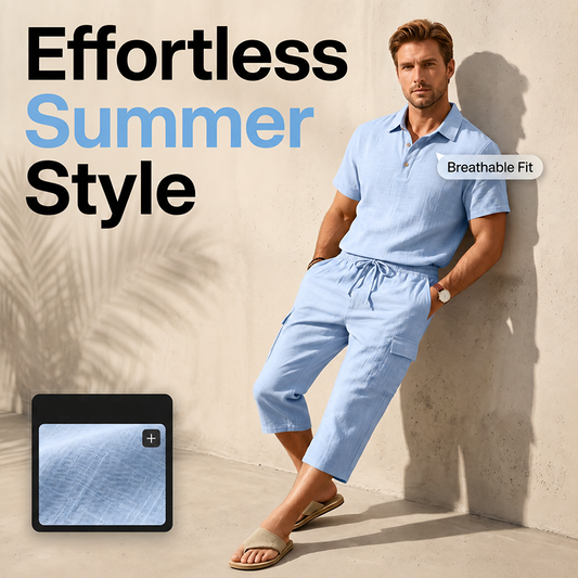 🚨 FINAL HOURS! ⏳ 50% OFF – Nearly Gone! 👕 Men’s Linen 2-Piece Set – Vacation Mode: Activated ✨