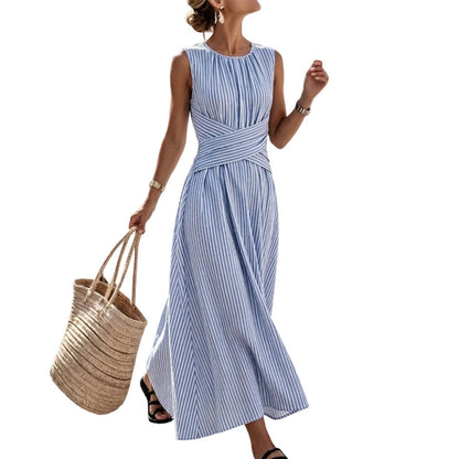 🎉 FINAL HOURS! ⏳ 50% OFF! 🎀👗 Striped Maxi Dress – Waist-Defining Flow, Vacation Ready ✨