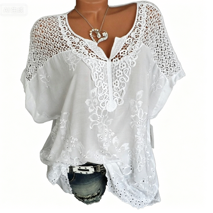 🎉 LIMITED TIME 50% OFF! 👚 Lace Embroidered V-Neck Top – Artistic Everyday Elegance ✨