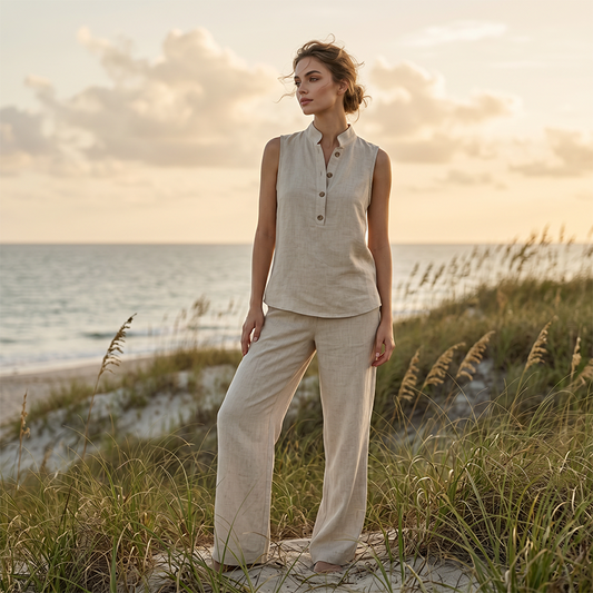 🎉 50% OFF! ⏰ Minimalist 2-Piece Set – Stand Collar Chic, Wide-Leg Ease ✨