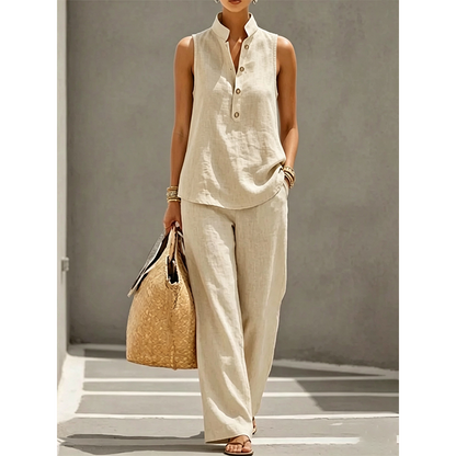 🎉 50% OFF! ⏰ Minimalist 2-Piece Set – Stand Collar Chic, Wide-Leg Ease ✨