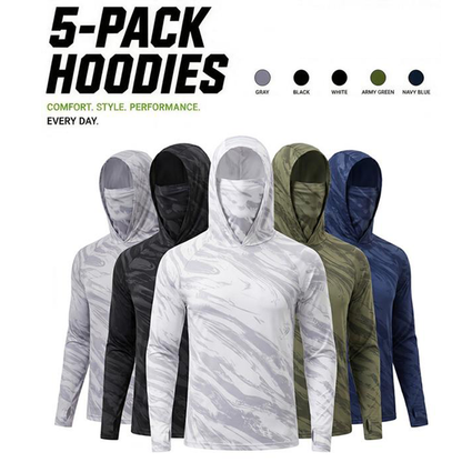 📢 LIMITED TIME 50% OFF! ⏰ Men's 5-Pack UV Protection Hooded Sun Shirts – All-in-One Design & Breathable Milk Silk ☀️