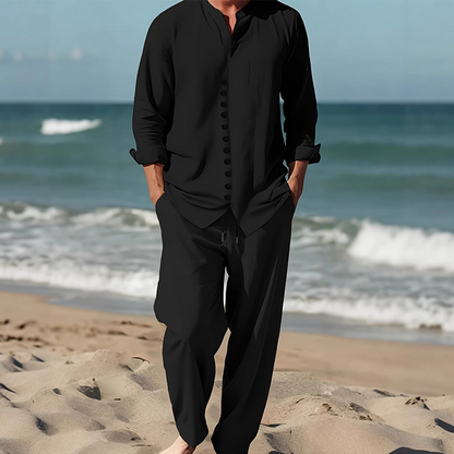 ⏳ LIMITED TIME 50% OFF! 🔥 Men's Minimalist Casual Shirt and Pants Set – Breathable Blend & Stylish Button Detail ☀️