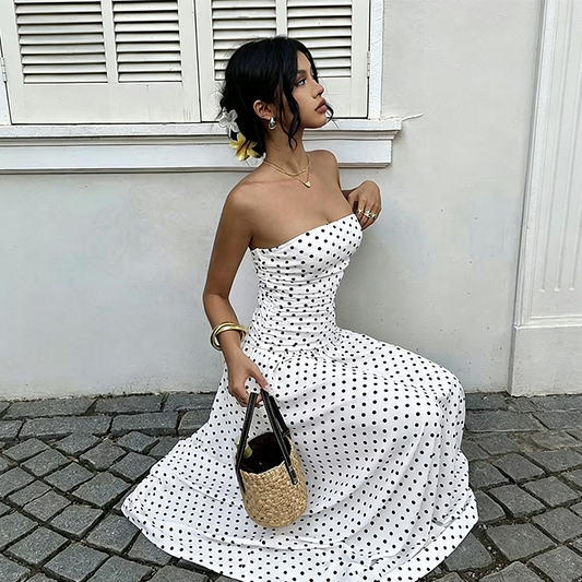 🎉 LIMITED TIME 50% OFF! 👗 Women’s Off-Shoulder Polka Dot Dress – Timeless Evening Romance ✨