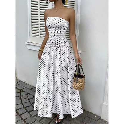 🎉 LIMITED TIME 50% OFF! 👗 Women’s Off-Shoulder Polka Dot Dress – Timeless Evening Romance ✨