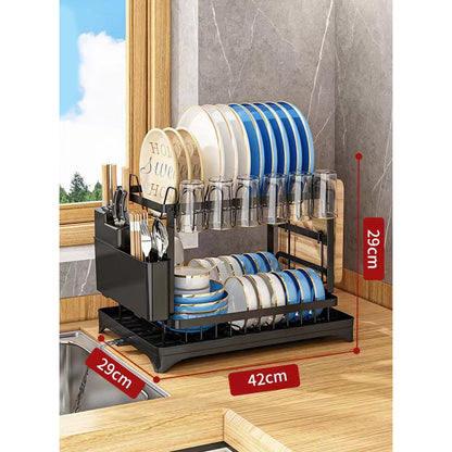 🏃50% OFF WHILE STOCKS LAST!🍽️💧 Stop stacking wet dishes on the counter — this 2-tier rack holds plates, bowls, and utensils all in one place. Rotating spout drains straight into the sink. No more puddles. 🏠