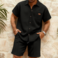🎉 2026 Sale — Over 54,000 Sold! 👕 Men's Waffle Knit Short Sleeve Shirt & Shorts Set – Relaxed Summer Style 🌿