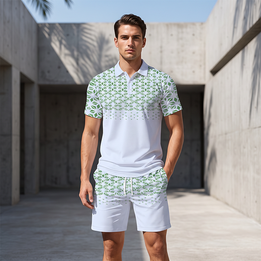 🎉 2026 Sale — Over 53,000 Sold! 👕 Men's Casual Short Sleeve Top & Shorts Set – Geometric Pattern Design 🌿