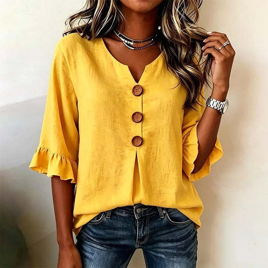 🎉 LIMITED TIME 50% OFF! 👚 V-Neck Ruffle Sleeve Blouse – Bohemian Grace ✨