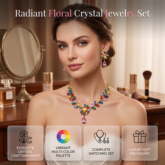 🎉 2026 Sale — Over 54,000 Sold!🌸Women Casual Floral Necklace Set – Crystal, Micro-Pave, Matching Earrings 💎