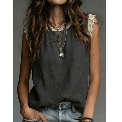 🎉 2026 Sale — Over 26,000 Sold! 💞 Lace Trim Sleeveless Top – Breezy Chic, Effortless Grace ✨