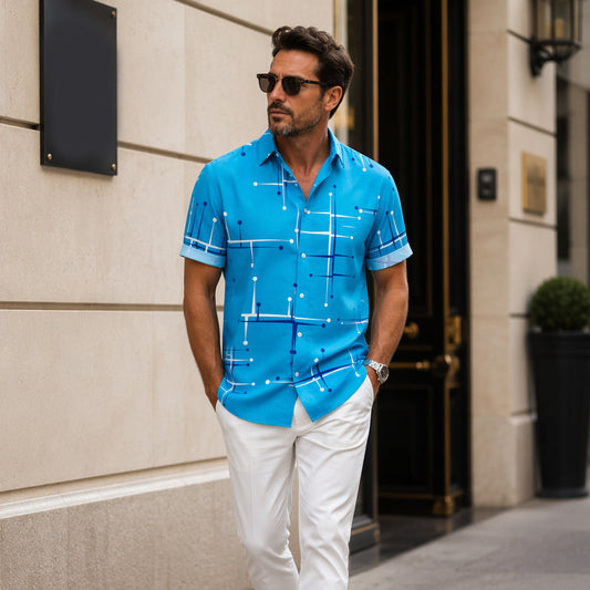 🎉 LIMITED TIME 50% OFF! 🏝️ Men’s Relaxed Geometric Shirt – Breezy Fit, Bold Vibes ✨