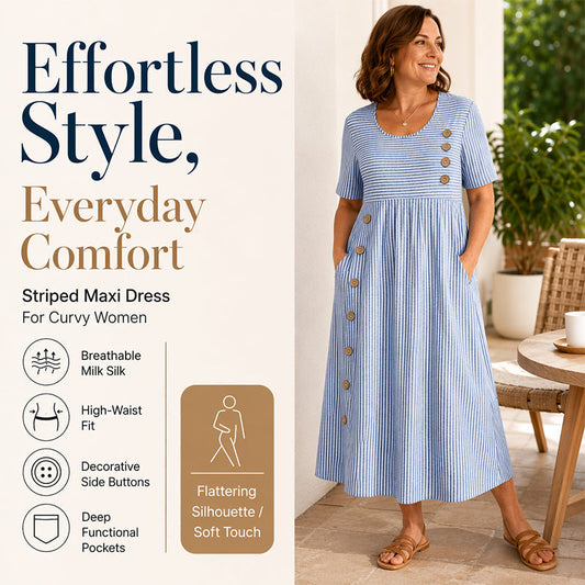 🎉 LIMITED TIME 50% OFF! 👗 Striped Relaxed Fit Dress – Coastal Breeze, Effortless Ease 🌊
