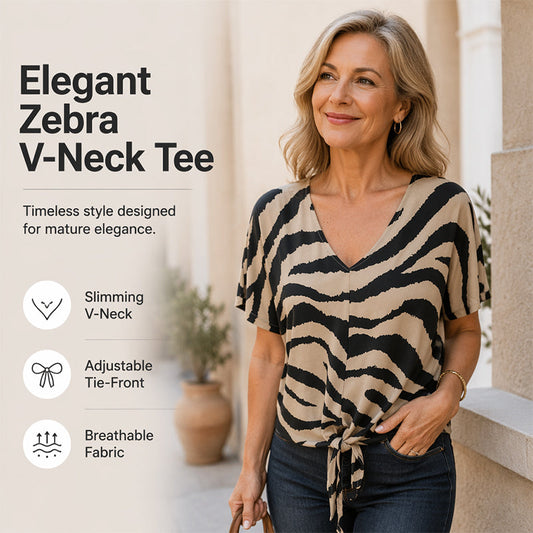 🌷 2026 Summer Sale 50% OFF ☀️👚 Zebra Knot Tee – Wild Print, Waist-Defining Tie ✨