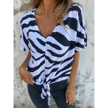 🌷 2026 Summer Sale 50% OFF ☀️👚 Zebra Knot Tee – Wild Print, Waist-Defining Tie ✨