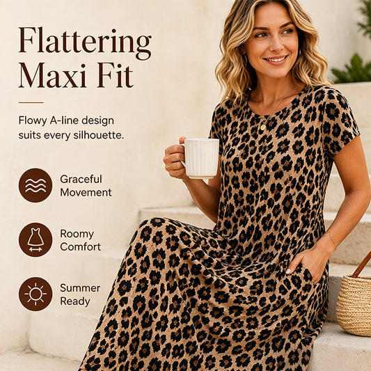 🎉 2026 Sale — Over 24,000 Sold! 🐆 Leopard Print Maxi Dress – Loose Fit with Pockets – Style & Comfort in One! 👗
