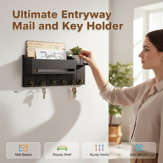 🎉 2026 Sale — Over 8,000 Sold! 🏠 Wall-Mounted Mail & Key Holder – Mail Basket, Display Shelf & Heavy-Duty Hooks – Organized Entryway! ✨