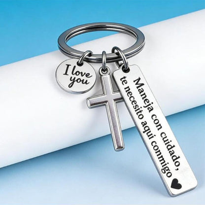 🔑 50% Off Now ✨ Stainless Steel Cross Keychain — "Drive Safe" Blessing 🚗
