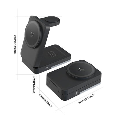 📱🔥50% OFF! 3‑in‑1 Foldable Magnetic Wireless Charging Stand, 15W Fast Charge With Night Light ✨