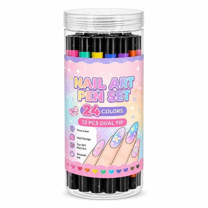 💅 LIMITED-TIME 50% OFF ✨ 24-Color Dual-Tip Nail Art Pens — Fine Tip & Brush Tip, Quick-Dry