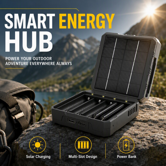 🎉 2026 Sale — Over 29,000 Sold! ☀️🔋 Charge up to 4 lithium batteries with solar power — 26650, 21700, 18650, and more. USB output for devices, built‑in LED, and ready for camping, travel, or emergencies. 🏕️
