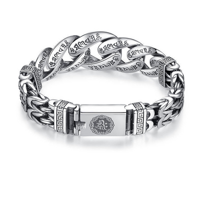 🎉 2026 Sale — Over 23,000 Sold! 🤙✨ Six‑syllable mantra bracelet — protection, peace, and masculine style in one. Retro silver finish, dual‑chain design, and a meaningful symbol you'll wear every day. 🛡️