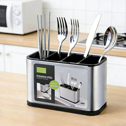 🎉 2026 Sale — Over 14,000 Sold! 🍴✨ No more jumbled cutlery — this 4‑compartment holder keeps forks, knives, spoons, and chopsticks neatly separated. Drainage base, compact footprint, and a sleek stainless look. 🏠