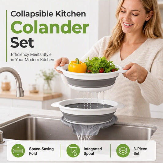 🎉 2026 Sale — Over 12,000 Sold! 🥗🍝 3 collapsible colanders, one draining base — rinse, drain, and store without the cabinet clutter. Compact, colorful, and ready for any meal. 🏠