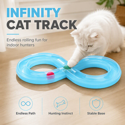 🎉 2026 Sale — Over 15,000 Sold! 🐱🌀 Self‑entertaining figure‑8 cat track — rolling balls keep your cat chasing, pouncing, and engaged for hours. No more bored cats scratching your furniture. 🎾