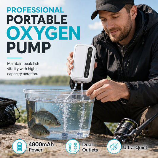 🐟 LIMITED-TIME 50% OFF 💨 Rechargeable Portable Oxygen Pump — Dual-Hole, Ultra-Quiet, 4800mAh