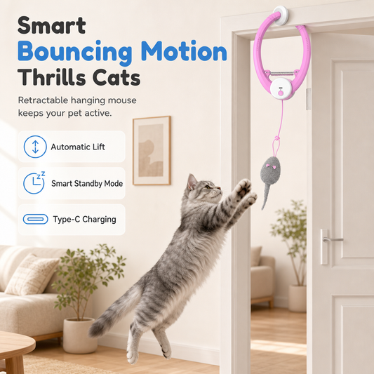 🐱 LIMITED-TIME 50% OFF 🐭 Automatic Hanging Cat Toy — Electric Bouncing Mouse, Door Clip Mount