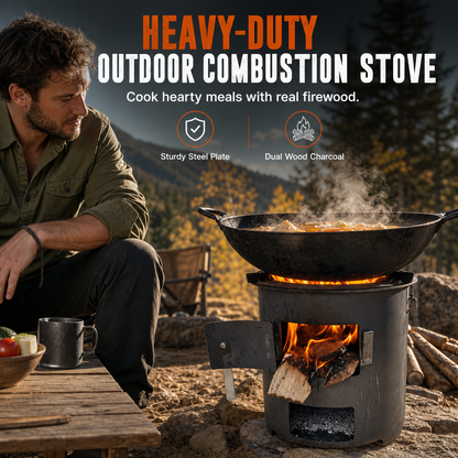 🔥 50% OFF NOW ✨ Heavy-Duty Wood & Charcoal Camping Stove — High-Draft Airflow & 3-in-1 Cooking 🏕️