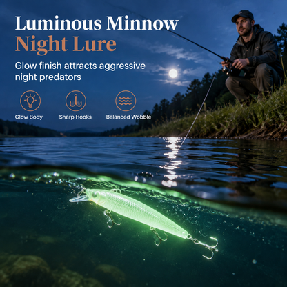 🎉 Time-Limited Offer! 🌙 Luminous Minnow Hard Bait – Glow in the Dark to Attract Night Fish, Diving Lip Action for Lakes & Rivers ✨