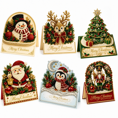 🎄 50% Off Now ✨ DIY 3D Christmas Greeting Cards Set — Standing & Gem-Accented 🎁